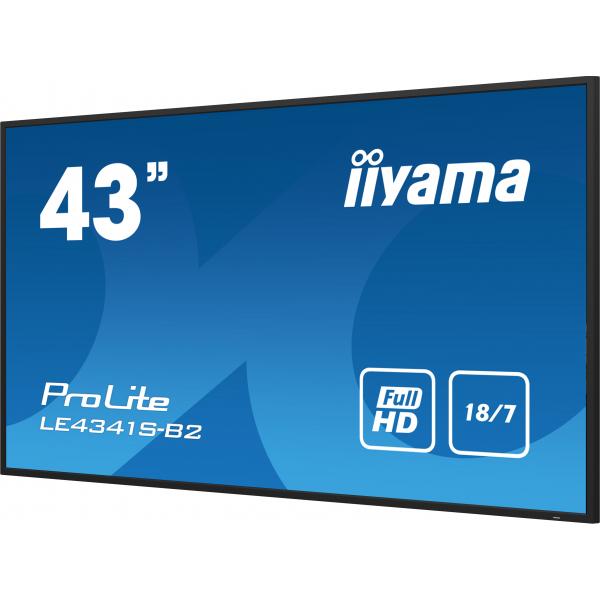 Iiyama PROLITE LE4341S-B2 Pannello piatto per segnaletica digitale 108 cm [42.5] LCD 350 cd/m Full HD Nero 18/7 (43 ProLite LE4341S-B2 Commercial Display - 43 Black Large Format Display HD 350 cd/m2 18/7 3x HDMI)IiyamaLE4341S-B2