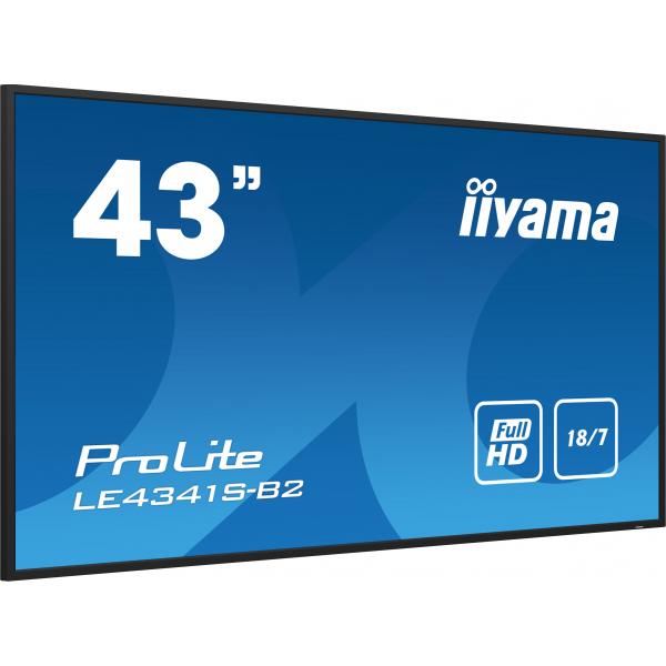 Iiyama PROLITE LE4341S-B2 Pannello piatto per segnaletica digitale 108 cm [42.5] LCD 350 cd/m Full HD Nero 18/7 (43 ProLite LE4341S-B2 Commercial Display - 43 Black Large Format Display HD 350 cd/m2 18/7 3x HDMI)IiyamaLE4341S-B2