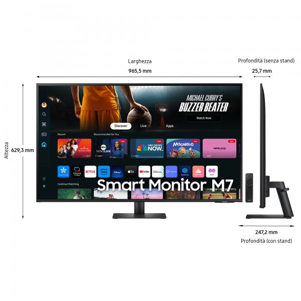 Samsung Smart Monitor M7 - M70D da 43'' UHD Flat (Smart Monitor M7 M70D - Computer Monitor 109.2 Cm - [43] 3840 X 2160 Pixels 4K Ultra Hd Lcd Black - Warranty: 12M)Samsung8806095534541LS43DM702UUXEN