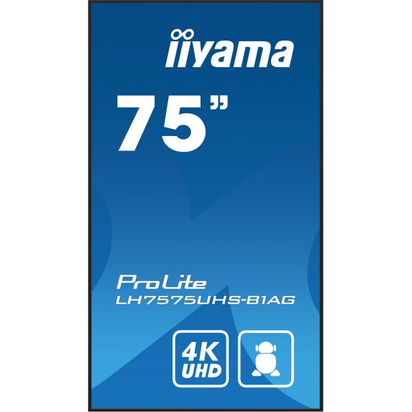 Iiyama LH7575UHS-B1AG visualizzatore di messaggi Pannello piatto per segnaletica digitale 190,5 cm [75] LCD Wi-Fi 500 cd/m 4K Ultra HD Nero Processore integrato Android 11 24/7 (iiyama ProLite LH7575UHS-B1AG - 75 Categoria diagonale Display LCD retro...