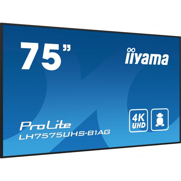 Iiyama LH7575UHS-B1AG visualizzatore di messaggi Pannello piatto per segnaletica digitale 190,5 cm [75] LCD Wi-Fi 500 cd/m 4K Ultra HD Nero Processore integrato Android 11 24/7 (iiyama ProLite LH7575UHS-B1AG - 75 Categoria diagonale Display LCD retro...