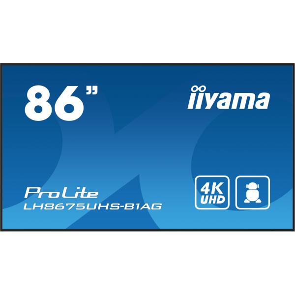 Iiyama LH8675UHS-B1AG visualizzatore di messaggi Pannello piatto per segnaletica digitale 2,17 m [85.6] LCD Wi-Fi 500 cd/m 4K Ultra HD Nero Processore integrato Android 11 24/7 (iiyama ProLite LH8675UHS-B1AG - 86 Categoria diagonale [85.6 visualizzab...