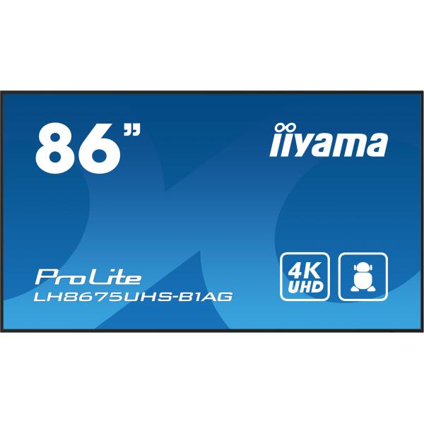 Iiyama LH8675UHS-B1AG visualizzatore di messaggi Pannello piatto per segnaletica digitale 2,17 m [85.6] LCD Wi-Fi 500 cd/m 4K Ultra HD Nero Processore integrato Android 11 24/7 (LH8675UHS-B1AG 86IN 33.86IN)Iiyama4948570123490LH8675UHS-B1AG