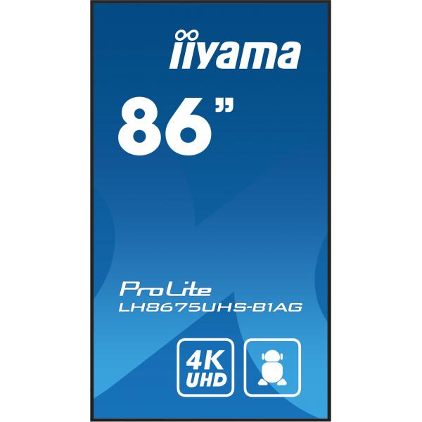 Iiyama LH8675UHS-B1AG visualizzatore di messaggi Pannello piatto per segnaletica digitale 2,17 m [85.6] LCD Wi-Fi 500 cd/m 4K Ultra HD Nero Processore integrato Android 11 24/7 (iiyama ProLite LH8675UHS-B1AG - 86 Categoria diagonale [85.6 visualizzab...