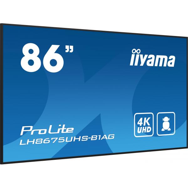Iiyama LH8675UHS-B1AG visualizzatore di messaggi Pannello piatto per segnaletica digitale 2,17 m [85.6] LCD Wi-Fi 500 cd/m 4K Ultra HD Nero Processore integrato Android 11 24/7 (LH8675UHS-B1AG 86IN 33.86IN)Iiyama4948570123490LH8675UHS-B1AG