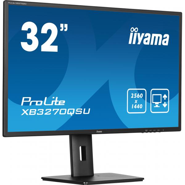 Iiyama ProLite XB3270QSU-B1 Monitor PC 80 cm [31.5] 2560 x 1440 Pixel Quad HD LED Nero (iiyama PROLITE XB3270QSU-B1 32 inch IPS Monitor, WQHD, 3ms, HDMI, DisplayPort, USB Hub, Freesync, 100Hz, Speakers, Black, Internal PSU, Height Adjustable, VESA)Ii...
