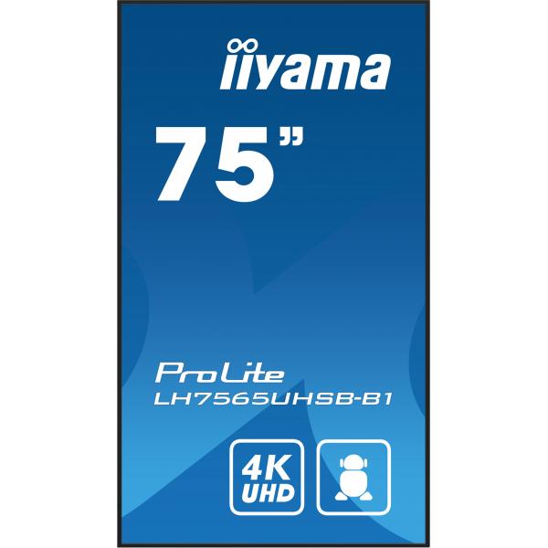 Iiyama LH7565UHSB-B1 visualizzatore di messaggi Design chiosco 189,2 cm [74.5] LED Wi-Fi 800 cd/m 4K Ultra HD Nero Processore integrato Android 11 24/7 (iiyama LH7565UHSB-B1 Signage Display Kiosk design 189.2 cm)Iiyama4948570123599LH7565UHSB-B1