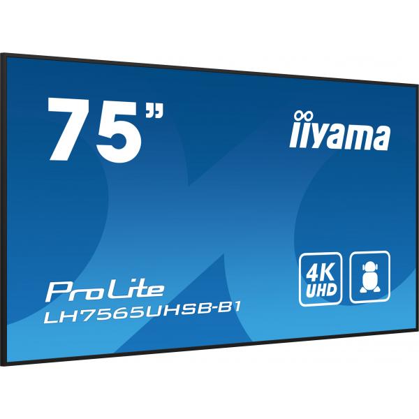 Iiyama LH7565UHSB-B1 visualizzatore di messaggi Design chiosco 189,2 cm [74.5] LED Wi-Fi 800 cd/m 4K Ultra HD Nero Processore integrato Android 11 24/7 (iiyama ProLite LH7565UHSB-B1 - 75 Categoria diagonale [74.5 visualizzabile] Display LCD retroillu...