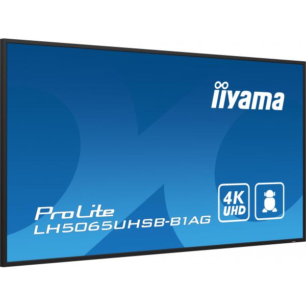 Iiyama LH5065UHSB-B1AG visualizzatore di messaggi Pannello piatto per segnaletica digitale 125,7 cm [49.5] LCD Wi-Fi 800 cd/m 4K Ultra HD Nero Processore integrato Android 11 24/7 (iiyama LH5065UHSB-B1AG Signage Display Digital signage flat panel 125...