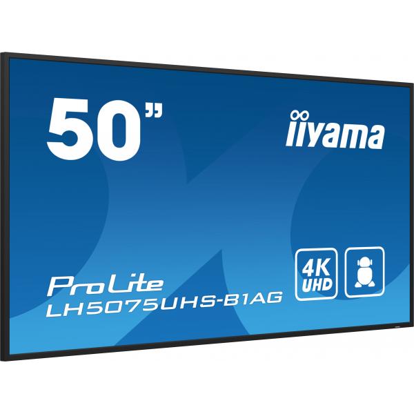 Iiyama LH5075UHS-B1AG visualizzatore di messaggi Pannello piatto per segnaletica digitale 125,7 cm [49.5] LCD Wi-Fi 500 cd/m 4K Ultra HD Nero Processore integrato Android 11 24/7 (LH5075UHS-B1AG 50IN LCD UHD SDM)Iiyama4948570123452LH5075UHS-B1AG