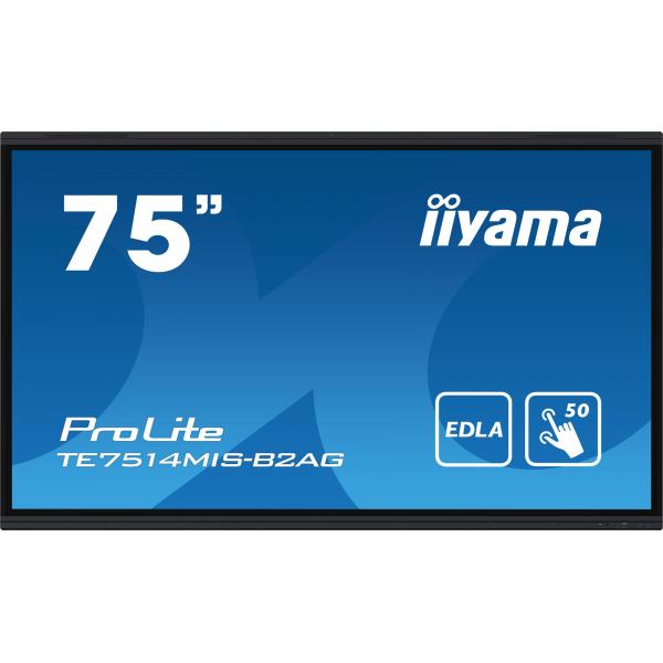 Iiyama PROLITE TE7514MIS-B2AG Pannello piatto per segnaletica digitale 190,5 cm [75] LCD Wi-Fi 435 cd/m 4K Ultra HD Nero Touch screen Processore integrato Android 24/7 (iiyama ProLite TE7514MIS-B2AG - 75 Categoria diagonale Display LCD retroilluminat...