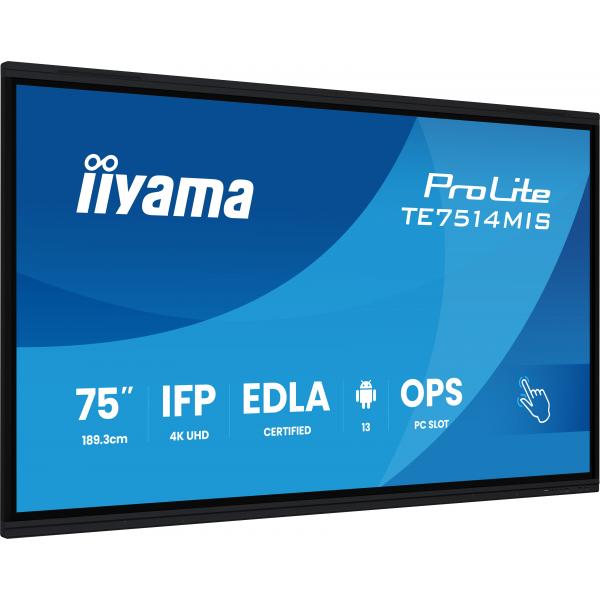Iiyama PROLITE TE7514MIS-B2AG Pannello piatto per segnaletica digitale 190,5 cm [75] LCD Wi-Fi 435 cd/m 4K Ultra HD Nero Touch screen Processore integrato Android 24/7 (iiyama ProLite TE7514MIS-B2AG - 75 Categoria diagonale Display LCD retroilluminat...