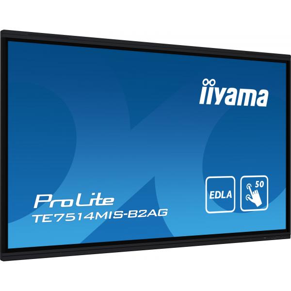 Iiyama PROLITE TE7514MIS-B2AG Pannello piatto per segnaletica digitale 190,5 cm [75] LCD Wi-Fi 435 cd/m 4K Ultra HD Nero Touch screen Processore integrato Android 24/7 (iiyama ProLite TE7514MIS-B2AG - 75 Categoria diagonale Display LCD retroilluminat...