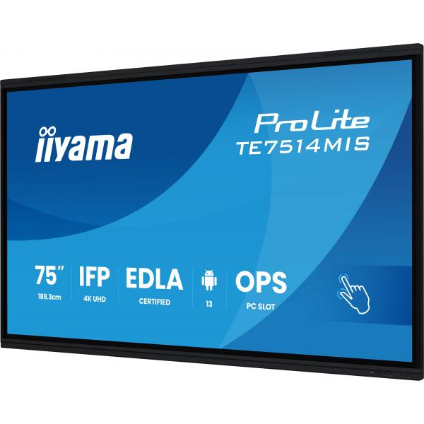 Iiyama PROLITE TE7514MIS-B2AG Pannello piatto per segnaletica digitale 190,5 cm [75] LCD Wi-Fi 435 cd/m 4K Ultra HD Nero Touch screen Processore integrato Android 24/7 (iiyama ProLite TE7514MIS-B2AG - 75 Categoria diagonale Display LCD retroilluminat...