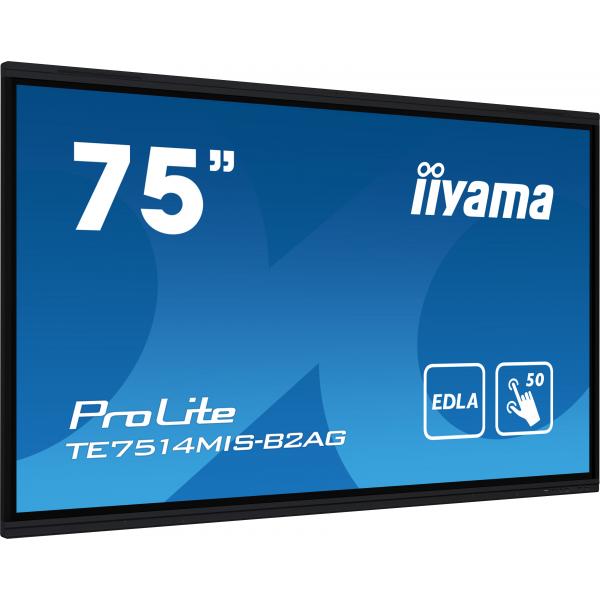 Iiyama PROLITE TE7514MIS-B2AG Pannello piatto per segnaletica digitale 190,5 cm [75] LCD Wi-Fi 435 cd/m 4K Ultra HD Nero Touch screen Processore integrato Android 24/7 (iiyama ProLite TE7514MIS-B2AG - 75 Categoria diagonale Display LCD retroilluminat...