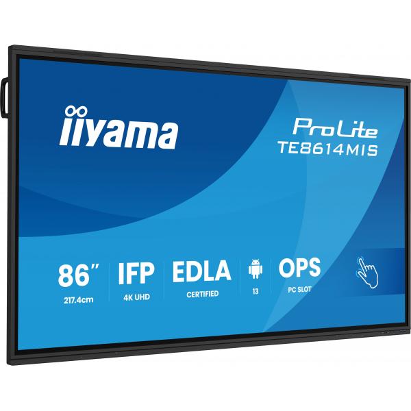 Iiyama PROLITE TE8614MIS-B2AG Pannello piatto per segnaletica digitale 2,17 m [85.6] LCD Wi-Fi 435 cd/m 4K Ultra HD Nero Touch screen Processore integrato Android 24/7 (86 TE8614MIS-B2AG Interactive Display - 86\sEDLA Cert 50pt touch - Midwich exclus...