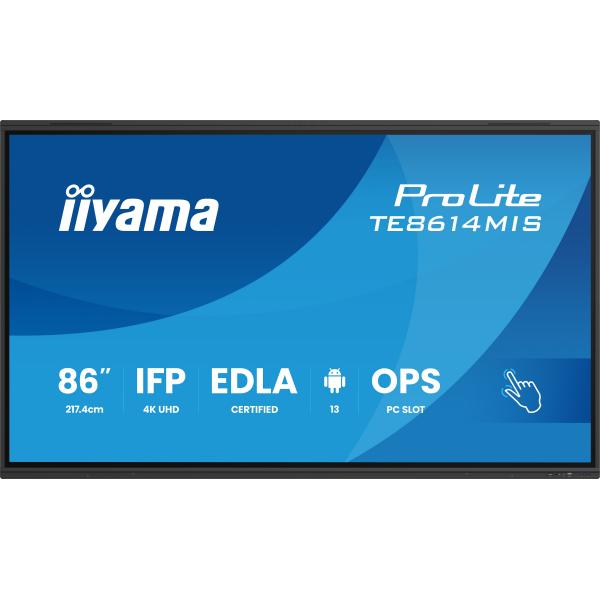 Iiyama PROLITE TE8614MIS-B2AG Pannello piatto per segnaletica digitale 2,17 m [85.6] LCD Wi-Fi 435 cd/m 4K Ultra HD Nero Touch screen Processore integrato Android 24/7 (86 TE8614MIS-B2AG Interactive Display - 86\sEDLA Cert 50pt touch - Midwich exclus...