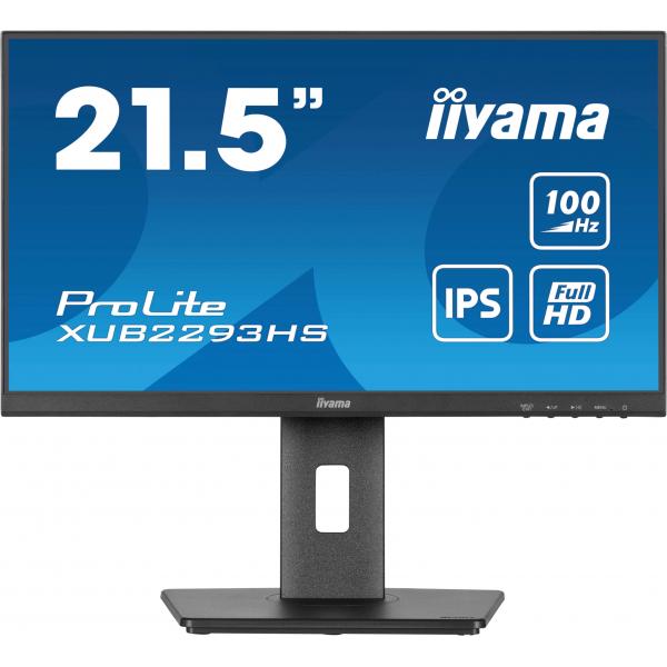 Iiyama ProLite XUB2293HS-B6 Monitor PC 54,6 cm [21.5] 1920 x 1080 Pixel Full HD LED Nero (iiyama PROLITE XUB2293HS-B6 22 inch IPS Monitor, Full HD, 1ms, HDMI, DisplayPort, Freesync, 100Hz, Speakers, Black, Internal PSU, Height Adjust, Pivot, ACR, VES...