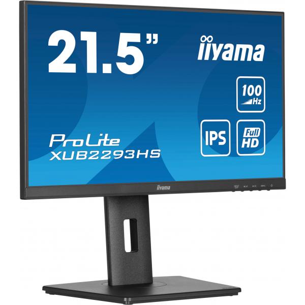 Iiyama ProLite XUB2293HS-B6 Monitor PC 54,6 cm [21.5] 1920 x 1080 Pixel Full HD LED Nero (iiyama PROLITE XUB2293HS-B6 22 inch IPS Monitor, Full HD, 1ms, HDMI, DisplayPort, Freesync, 100Hz, Speakers, Black, Internal PSU, Height Adjust, Pivot, ACR, VES...