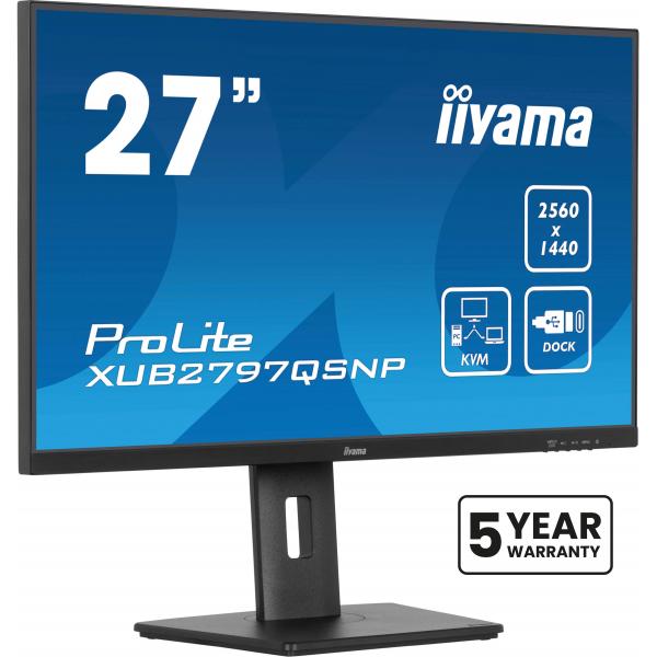 Iiyama ProLite XUB2797QSNP-B1 Monitor PC 68,6 cm [27] 2560 x 1440 Pixel Quad HD LED Nero (27 IPS, 2560x1440, 15cm - Height Adj. Stand, USB-C - Dock,1ms,300cd/m,Speakers,USB-C, ,KVM, HDMI, DisplayPort - Warranty: 36M)Iiyama4948570124329XUB2797QSNP-B1