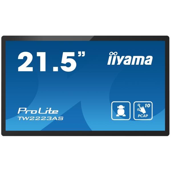 Iiyama TW2223AS-B2 visualizzatore di messaggi Pannello piatto interattivo 54,6 cm [21.5] Wi-Fi 345 cd/m Full HD Nero Touch screen Processore integrato Android 24/7 (21,5 Panel-PC, A12, 32GB, - PCAP10, - 1920x1080,Speakers,WIFI,BT,Micro-SD,3xUSB,Mini-...