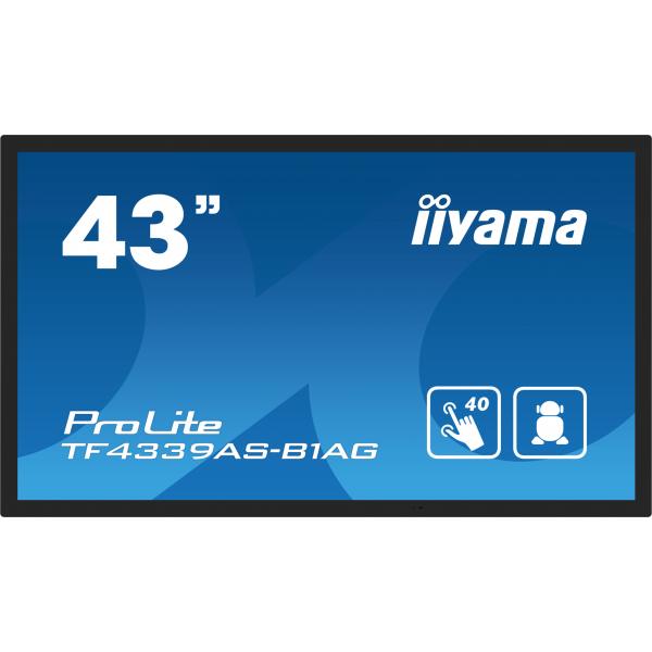 Iiyama TF4339AS-B1AG visualizzatore di messaggi Pannello piatto per segnaletica digitale 108 cm [42.5] LED 500 cd/m 4K Ultra HD Nero Touch screen Processore integrato Android 24/7 (iiyama ProLite TF4339AS-B1AG 43' Open Frame All-in-One PCAP Interacti...