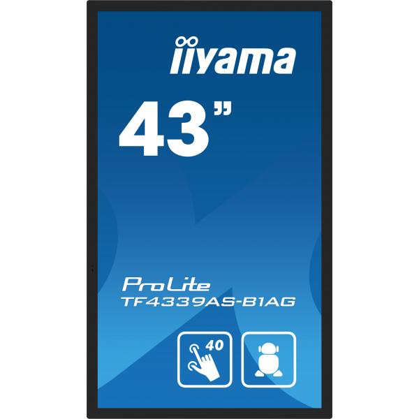 Iiyama TF4339AS-B1AG visualizzatore di messaggi Pannello piatto per segnaletica digitale 108 cm [42.5] LED 500 cd/m 4K Ultra HD Nero Touch screen Processore integrato Android 24/7 (iiyama ProLite TF4339AS-B1AG 43' Open Frame All-in-One PCAP Interacti...