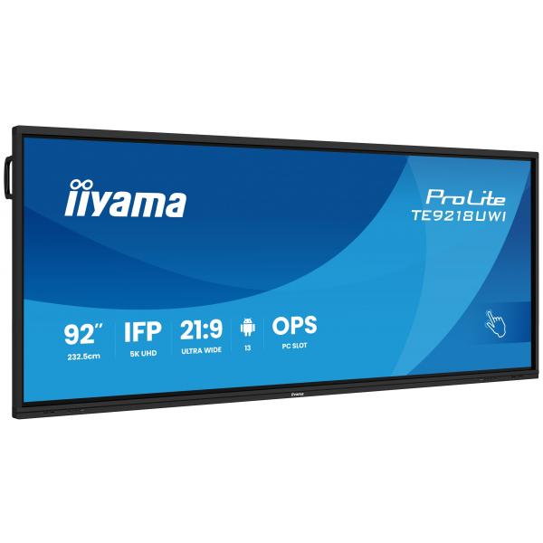 Iiyama TE9218UWI-B1AG visualizzatore di messaggi Pannello piatto interattivo 2,32 m [91.5] LED Wi-Fi 500 cd/m 5K Ultra HD Nero Touch screen Processore integrato Android 16/7 (92 PROLITE TE9218UWI-B1AG Interactive - 92 Black Large Format Display 5K UH...
