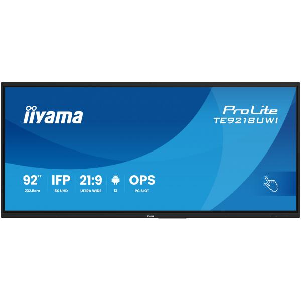 Iiyama TE9218UWI-B1AG visualizzatore di messaggi Pannello piatto interattivo 2,32 m [91.5] LED Wi-Fi 500 cd/m 5K Ultra HD Nero Touch screen Processore integrato Android 16/7 (92 PROLITE TE9218UWI-B1AG Interactive - 92 Black Large Format Display 5K UH...