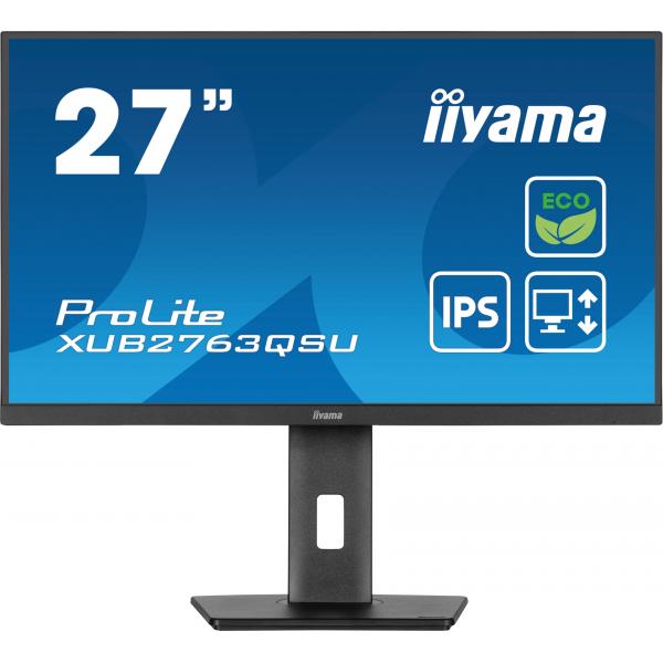Iiyama ProLite XUB2763QSU-B1 Monitor PC 68,6 cm [27] 2560 x 1440 Pixel Quad HD LED Nero (iiyama ProLite XUB2763QSU-B1 - Monitor a LED - 27 - 2560 x 1440 QHD @ 100 Hz - IPS - 350 cd/m? - 1500:1 - 2 ms - HDMI, DisplayPort - altoparlanti - nero, opaco)I...