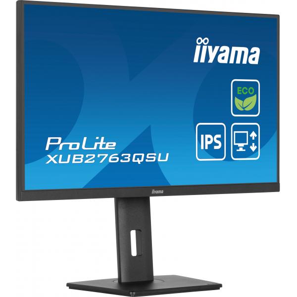 Iiyama ProLite XUB2763QSU-B1 Monitor PC 68,6 cm [27] 2560 x 1440 Pixel Quad HD LED Nero (iiyama ProLite XUB2763QSU-B1 - Monitor a LED - 27 - 2560 x 1440 QHD @ 100 Hz - IPS - 350 cd/m? - 1500:1 - 2 ms - HDMI, DisplayPort - altoparlanti - nero, opaco)I...