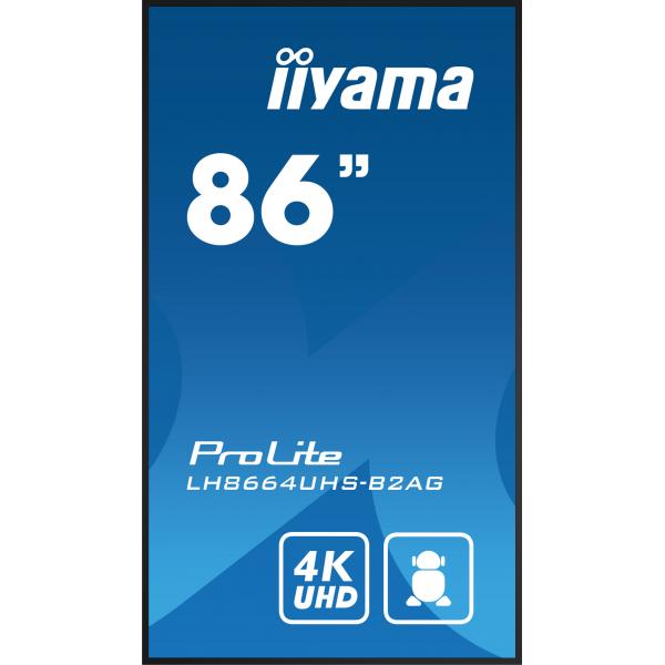 Iiyama LH8664UHS-B2AG visualizzatore di messaggi Pannello piatto per segnaletica digitale 2,17 m [85.6] Wi-Fi 500 cd/m 4K Ultra HD Nero Processore integrato Android 11 24/7 (86 ProLite LH8664UHS-B2AG Commercial Display - 86 4K UHD professional digita...