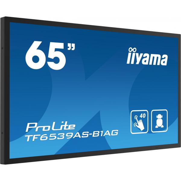 Iiyama TF6539AS-B1AG visualizzatore di messaggi Pannello piatto per segnaletica digitale 163,8 cm [64.5] LED 500 cd/m 4K Ultra HD Nero Touch screen Processore integrato Android 24/7 (iiyama TF6539AS-B1AG Signage Display Digital signage flat panel 163...