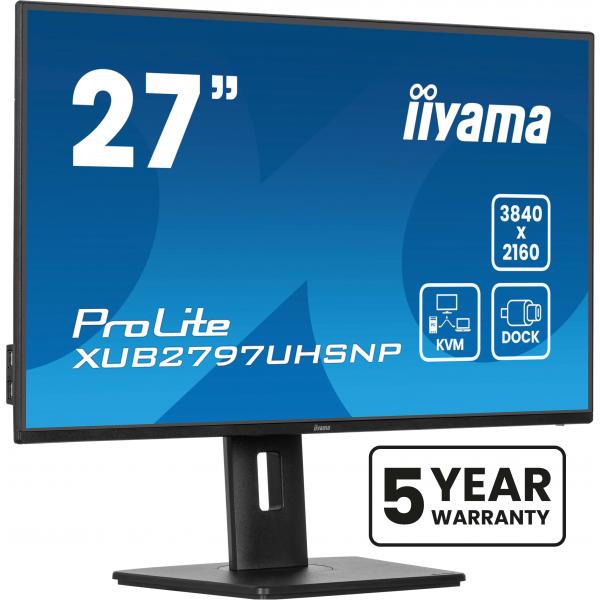 Iiyama ProLite XUB2797UHSNP-B1 Monitor PC 68,6 cm [27] 3840 x 2160 Pixel 4K Ultra HD LED Nero (iiyama ProLite XUB2797UHSNP-B1 - Monitor a LED - 27 - 3840 x 2160 4K @ 60 Hz - IPS - 350 cd/m? - 1300:1 - 4 ms - HDMI, DisplayPort, USB-C - altoparlanti - ...