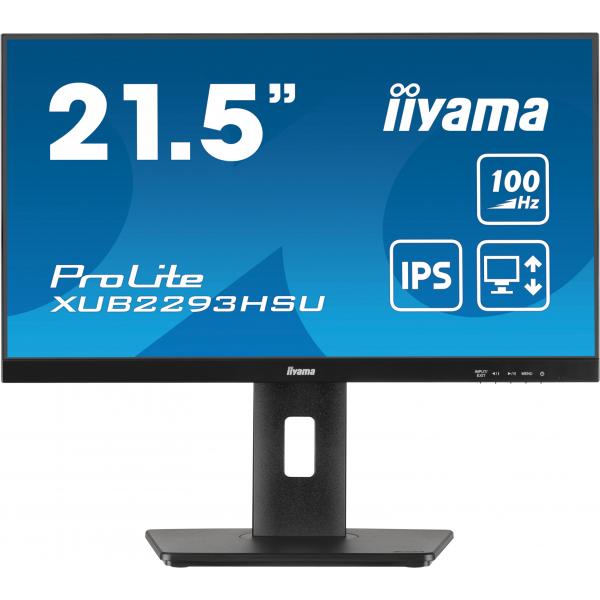 Iiyama ProLite XUB2293HSU-B7 Monitor PC 54,6 cm [21.5] 1920 x 1080 Pixel Full HD LED Nero (iiyama PROLITE XUB2293HSU-B7 22 inch IPS Monitor, Full HD, 1ms, USB Hub, HDMI, DisplayPort, Freesync, 100Hz, Speakers, Black, Internal PSU, VESA, Height Adjust...