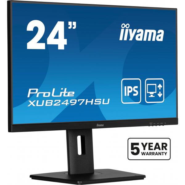 Iiyama XUB2497HSU-B2 Monitor PC 60,5 cm [23.8] 1920 x 1080 Pixel Full HD LED Nero (iiyama ProLite XUB2497HSU-B2 - Monitor a LED - 24 - 1920 x 1080 Full HD [1080p] @ 100 Hz - IPS - 250 cd/m? - 1300:1 - 1 ms - HDMI, DisplayPort - altoparlanti - nero op...
