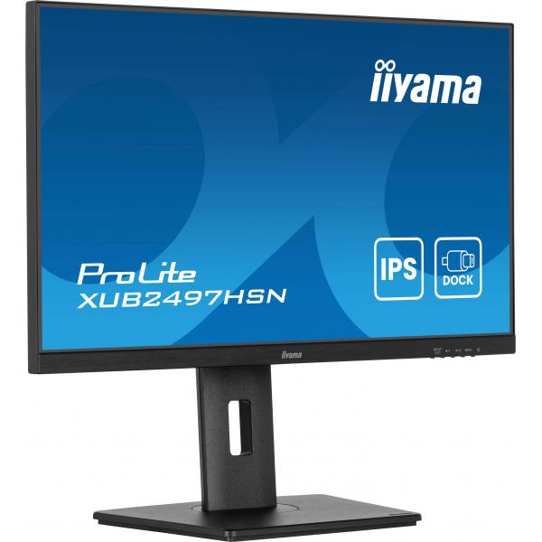 Iiyama ProLite XUB2497HSN-B2 Monitor PC 60,5 cm [23.8] 1920 x 1080 Pixel Full HD LED Nero (iiyama Prolite XUB2497HSN-B2 24 inch IPS Monitor, USB-C Dock, RJ45[LAN], Full HD, 1ms, HDMI, DisplayPort, USB-Hub, USB-C, 100Hz, Speakers, Black, Internal PSU,...