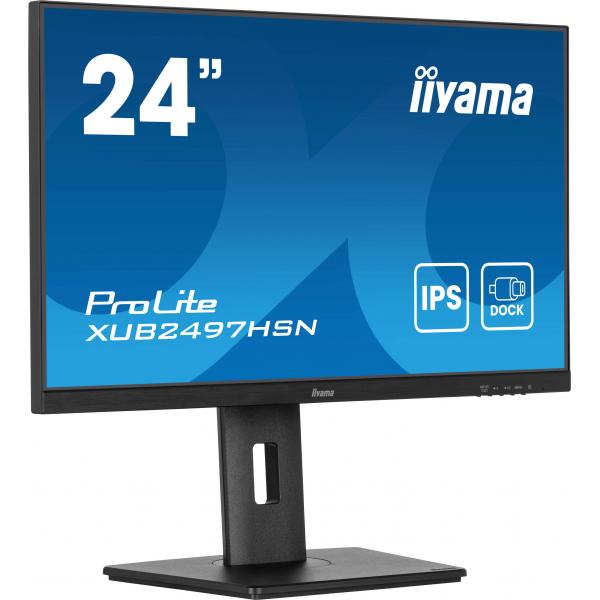 Iiyama ProLite XUB2497HSN-B2 Monitor PC 60,5 cm [23.8] 1920 x 1080 Pixel Full HD LED Nero (iiyama Prolite XUB2497HSN-B2 24 inch IPS Monitor, USB-C Dock, RJ45[LAN], Full HD, 1ms, HDMI, DisplayPort, USB-Hub, USB-C, 100Hz, Speakers, Black, Internal PSU,...