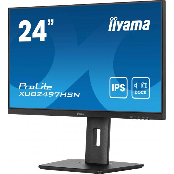 Iiyama ProLite XUB2497HSN-B2 Monitor PC 60,5 cm [23.8] 1920 x 1080 Pixel Full HD LED Nero (iiyama Prolite XUB2497HSN-B2 24 inch IPS Monitor, USB-C Dock, RJ45[LAN], Full HD, 1ms, HDMI, DisplayPort, USB-Hub, USB-C, 100Hz, Speakers, Black, Internal PSU,...