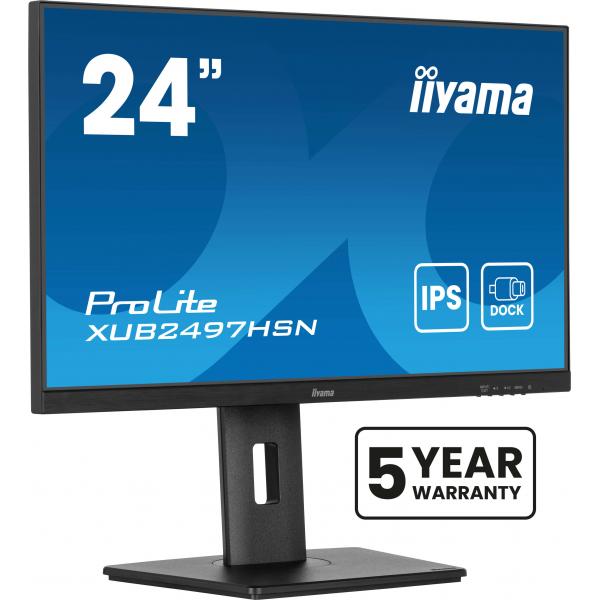 Iiyama ProLite XUB2497HSN-B2 Monitor PC 60,5 cm [23.8] 1920 x 1080 Pixel Full HD LED Nero (iiyama Prolite XUB2497HSN-B2 24 inch IPS Monitor, USB-C Dock, RJ45[LAN], Full HD, 1ms, HDMI, DisplayPort, USB-Hub, USB-C, 100Hz, Speakers, Black, Internal PSU,...