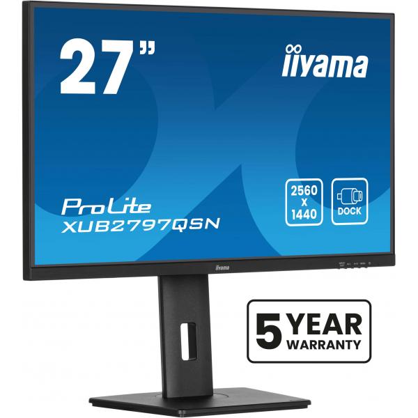 Iiyama ProLite XUB2797QSN-B2 Monitor PC 68,6 cm [27] 2560 x 1440 Pixel 2K Ultra HD LED Nero (iiyama ProLite XUB2797QSN-B2 - Monitor a LED - 27 - 2560 x 1440 QHD @ 100 Hz - IPS - 300 cd/m? - 1300:1 - 1 ms - HDMI, DisplayPort, USB-C - altoparlanti - ne...
