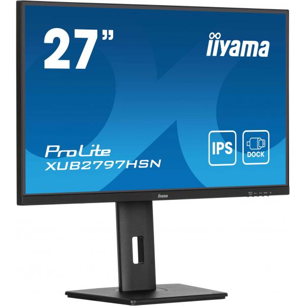 Iiyama ProLite XUB2797HSN-B2 Monitor PC 68,6 cm [27] 1920 x 1080 Pixel Full HD LED Nero (iiyama ProLite XUB2797HSN-B2 27 Inch Full HD IPS Monitor, Matte Black, USB-C Dock, RJ45, 100 Hz, 1x HDMI, 1x DisplayPort, 4x USB Hub, Speakers, Height Adjust, Pi...