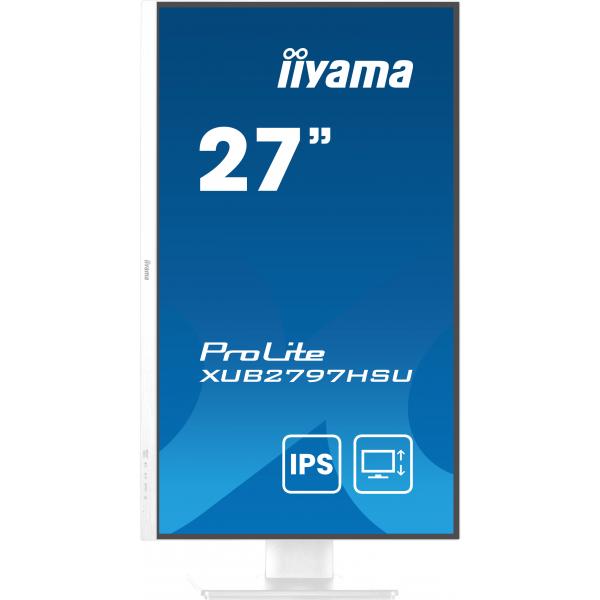 Iiyama ProLite XUB2797HSU-W2 Monitor PC 68,6 cm [27] 1920 x 1080 Pixel Full HD LED Bianco (iiyama ProLite XUB2797HSU-W2 - LED monitor - 27 - 1920 x 1080 Full HD [1080p] @ 100 Hz - IPS - 300 cd/m - 1000:1 - 1 ms - HDMI, DisplayPort - speakers - white,...