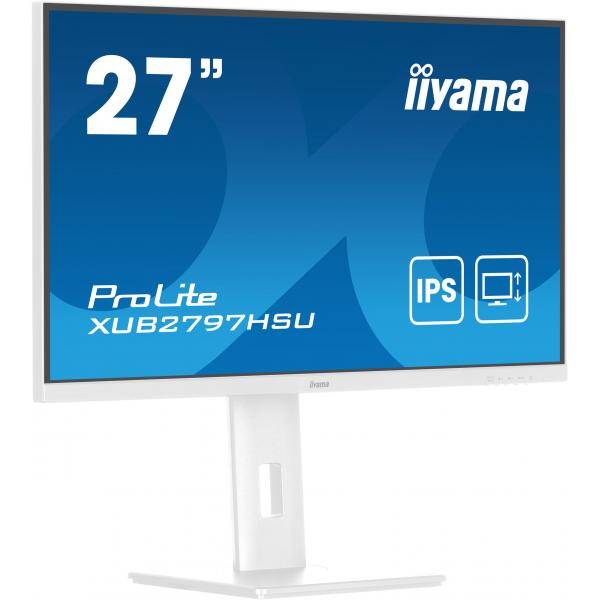 Iiyama ProLite XUB2797HSU-W2 Monitor PC 68,6 cm [27] 1920 x 1080 Pixel Full HD LED Bianco (iiyama ProLite XUB2797HSU-W2 - LED monitor - 27 - 1920 x 1080 Full HD [1080p] @ 100 Hz - IPS - 300 cd/m - 1000:1 - 1 ms - HDMI, DisplayPort - speakers - white,...