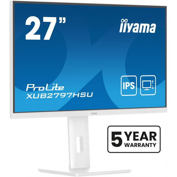 Iiyama ProLite XUB2797HSU-W2 Monitor PC 68,6 cm [27] 1920 x 1080 Pixel Full HD LED Bianco (iiyama ProLite XUB2797HSU-W2 - LED monitor - 27 - 1920 x 1080 Full HD [1080p] @ 100 Hz - IPS - 300 cd/m? - 1000:1 - 1 ms - HDMI, DisplayPort - speakers - white...