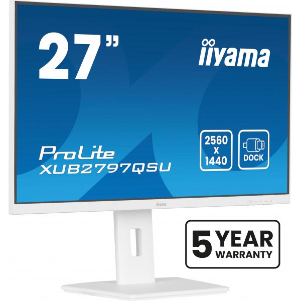 Iiyama ProLite XUB2797QSU-W2 Monitor PC 68,6 cm [27] 2560 x 1440 Pixel Quad HD LED Bianco (iiyama ProLite XUB2797QSU-W2 - LED monitor - 27 - 2560 x 1440 QHD @ 100 Hz - IPS - 300 cd/m? - 1300:1 - 1 ms - HDMI, DisplayPort - speakers - matt white)Iiyama...