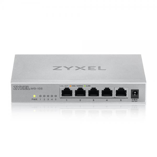 Zyxel XMG-105 Non gestito 2.5G Ethernet [100/1000/2500] Grigio (Zyxel XMG-100 Series XMG-105 - Switch - non gestito - 5 x 100/1000/2.5G + 1 x Gigabit SFP / 10 Gigabit SFP+ - desktop, montaggio a parete)Zyxel4718937631117XMG-105-ZZ0101F