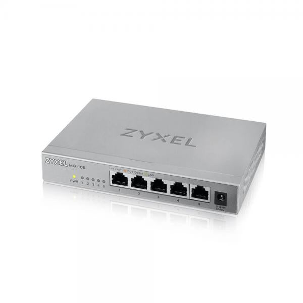 Zyxel XMG-105 Non gestito 2.5G Ethernet [100/1000/2500] Grigio (Zyxel XMG-100 Series XMG-105 - Switch - non gestito - 5 x 100/1000/2.5G + 1 x Gigabit SFP / 10 Gigabit SFP+ - desktop, montaggio a parete)Zyxel4718937631117XMG-105-ZZ0101F