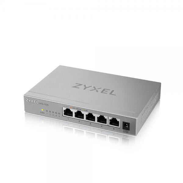 Zyxel XMG-105 Non gestito 2.5G Ethernet [100/1000/2500] Grigio (Zyxel XMG-100 Series XMG-105 - Switch - non gestito - 5 x 100/1000/2.5G + 1 x Gigabit SFP / 10 Gigabit SFP+ - desktop, montaggio a parete)Zyxel4718937631117XMG-105-ZZ0101F