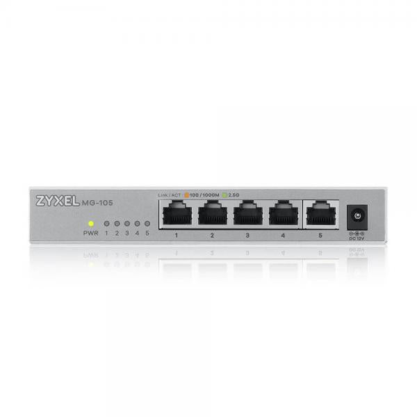 Zyxel XMG-105 Non gestito 2.5G Ethernet [100/1000/2500] Grigio (Zyxel XMG-100 Series XMG-105 - Switch - non gestito - 5 x 100/1000/2.5G + 1 x Gigabit SFP / 10 Gigabit SFP+ - desktop, montaggio a parete)Zyxel4718937631117XMG-105-ZZ0101F